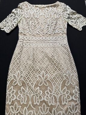 Eliza J Ivory & Beige Lace Midi Dress